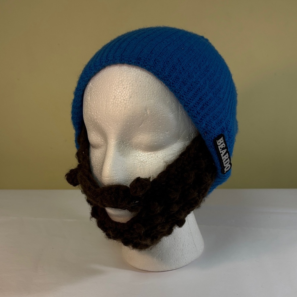 Blue and Brown Knit Bearded Hat